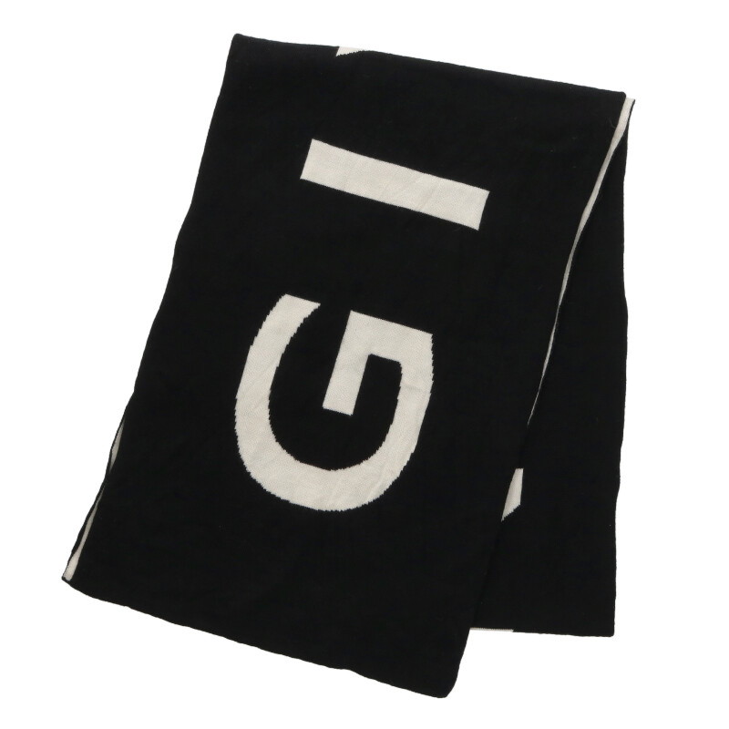 ジバンシィ GIVENCHY  ロゴウールマフラー(黒いこと×白いこと)【814062】【BS99】【小物】【中古】bb359#rinkan*B