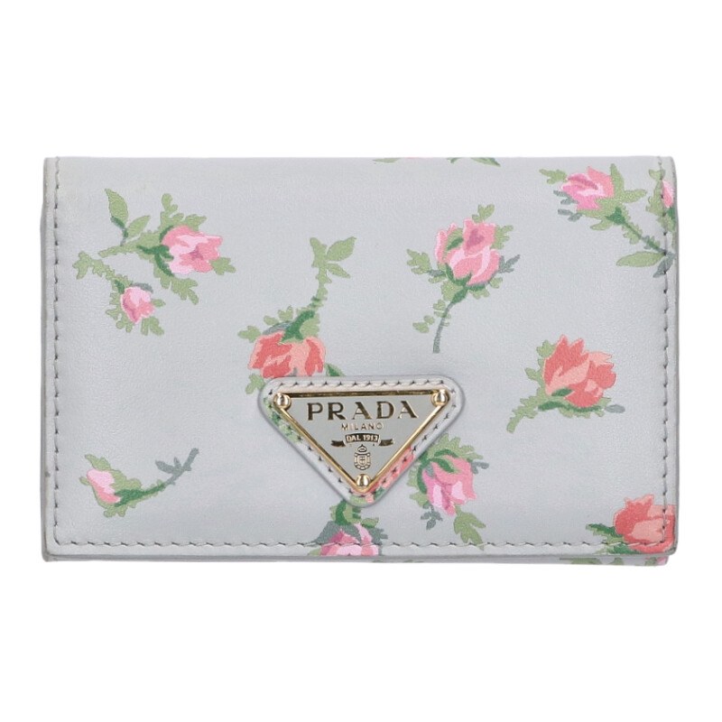 プラダ PRADA   1MC110 フラワープリントトライアングルロゴカードケース(グレー)【814062】【BS99】【小物】【中古】bb51#rinkan*A