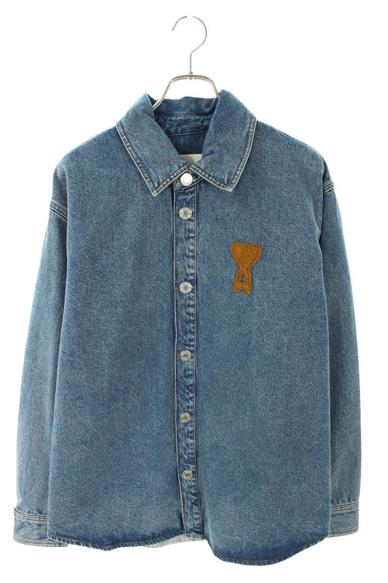 アミアレクサンドルマテュッシ AMI Alexandre Mattiussi　 サイズ:L 26SS UJK897DE0046 ハートA刺繍デニム長袖シャツ(インディゴ)【504062】【SB01】【メンズ】【新古品】bb78#rinkan*N