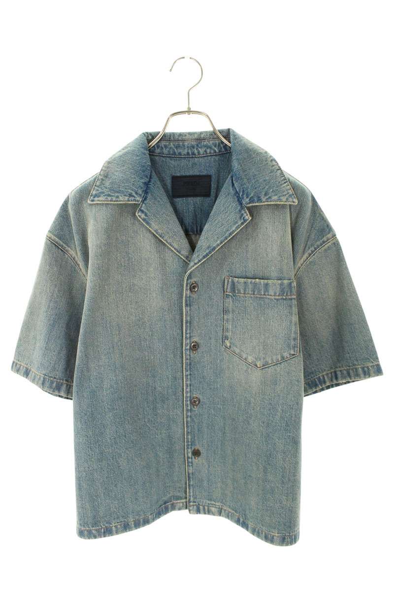 プラダ PRADA　 サイズ:M GEC068 ブリーチデニム半袖シャツ(インディゴ)【604062】【OM10】【メンズ】【中古】bb205#rinkan*A
