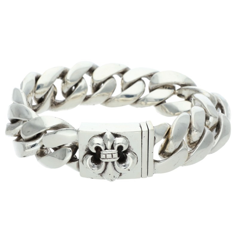 クロムハーツ Chrome Hearts 大いさ:13LINK  CLSC LRG3 BSフレアラージボックスID しろがね色腕輪(しろがね色 205.22g)【804062】【GZ11】【小物】【中古】bb382#rinkan*B