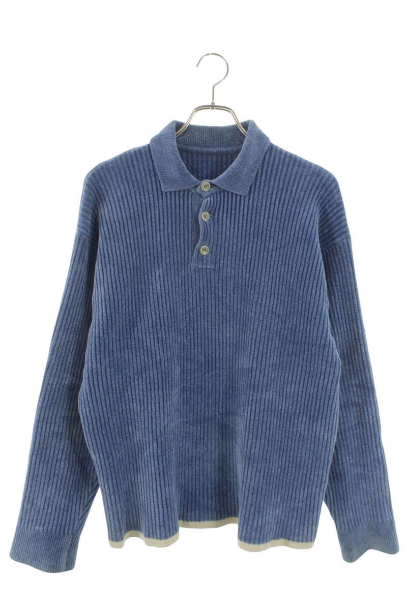 ジャックムス JACQUEMUS サイズ:M  LE DUCI RIBBED POLO SWEATER バイカラーリブポロニット(ブルー)【604062】【SB01】【メンズ】【中古】bb127#rinkan*B