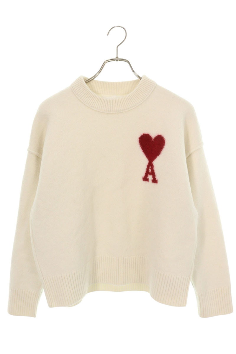 アミアレクサンドルマテュッシ AMI Alexandre Mattiussi サイズ:XL  BFUKS006.018 ハートAロゴクルーネックニット(ホワイト)【804062】【BS99】【メンズ】【中古】bb409#rinkan*B