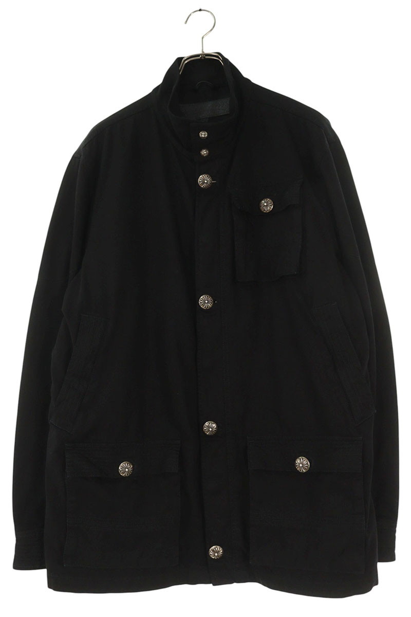 クロムハーツ Chrome Hearts　 サイズ:XL CHERRY BOMB チェリーボム クロスボールボタンミリタリーブルゾン(ブラック×シルバー)【014062】【SJ02】【メンズ】【中古】bb467#rinkan*B