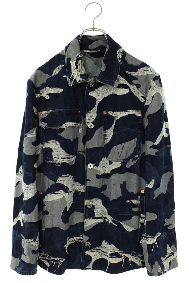 ヴァレンティノ VALENTINO　 サイズ:44 SV3DC00P5DT カモ柄デニム長袖シャツ(ネイビー)【904062】【BS99】【メンズ】【中古】bb429#rinkan*B