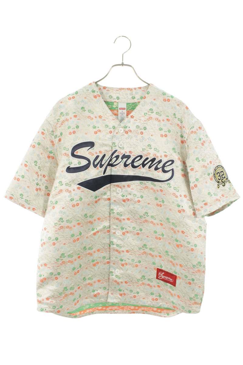 シュプリーム SUPREME 大きさ:M  FLORAL JACQUARD BASEBALL JERSEY フロントロゴジャガードベースボール半袖プルオーバー(白いこと調)【904062】【OM10】【メンズ】【中古】bb132#rinkan*S