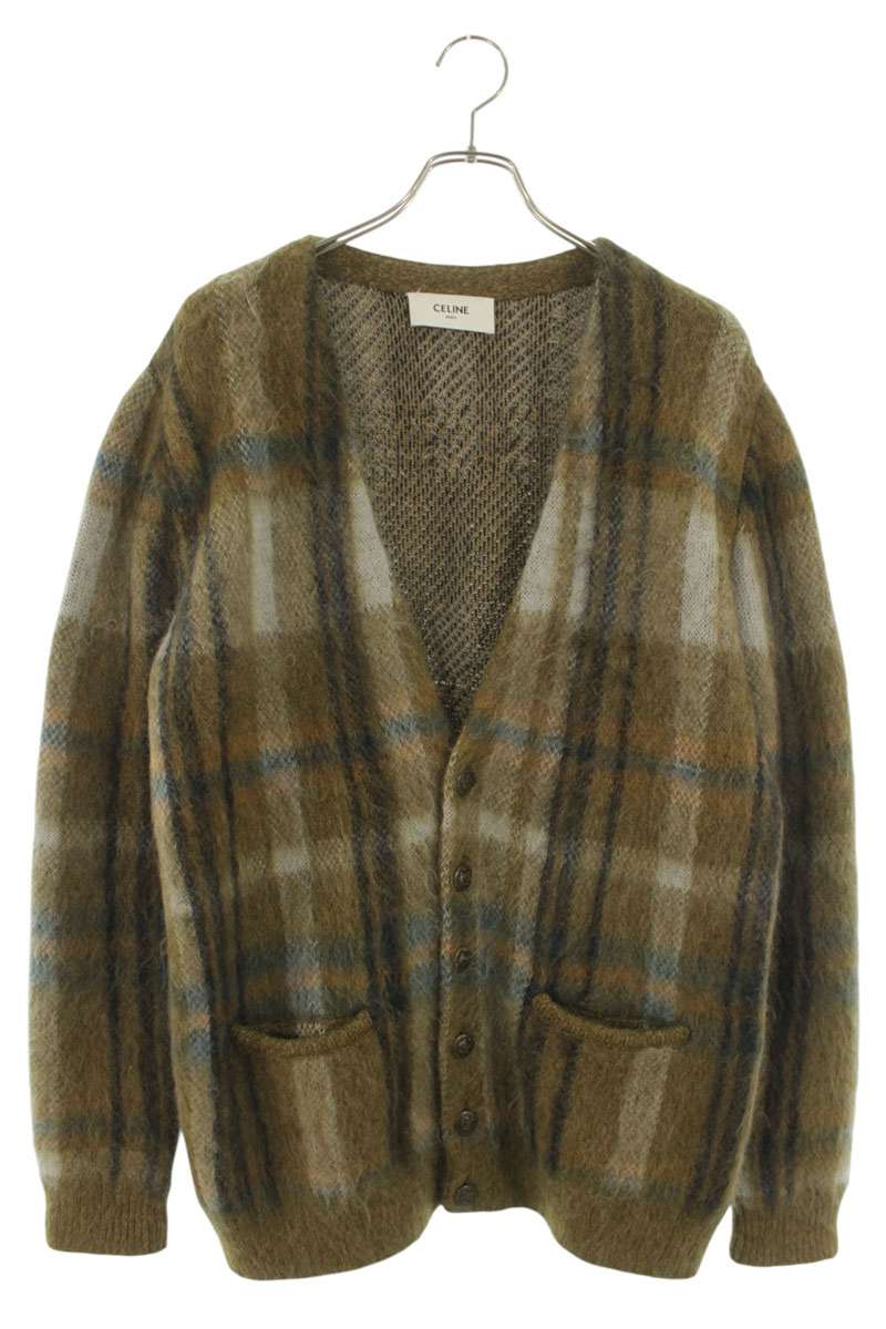 セリーヌ CELINE　 サイズ:L 20AW 2A32J204L ブラッシュドモヘアカーディガン(カーキ)【704062】【SB01】【メンズ】【中古】bb380#rinkan*B