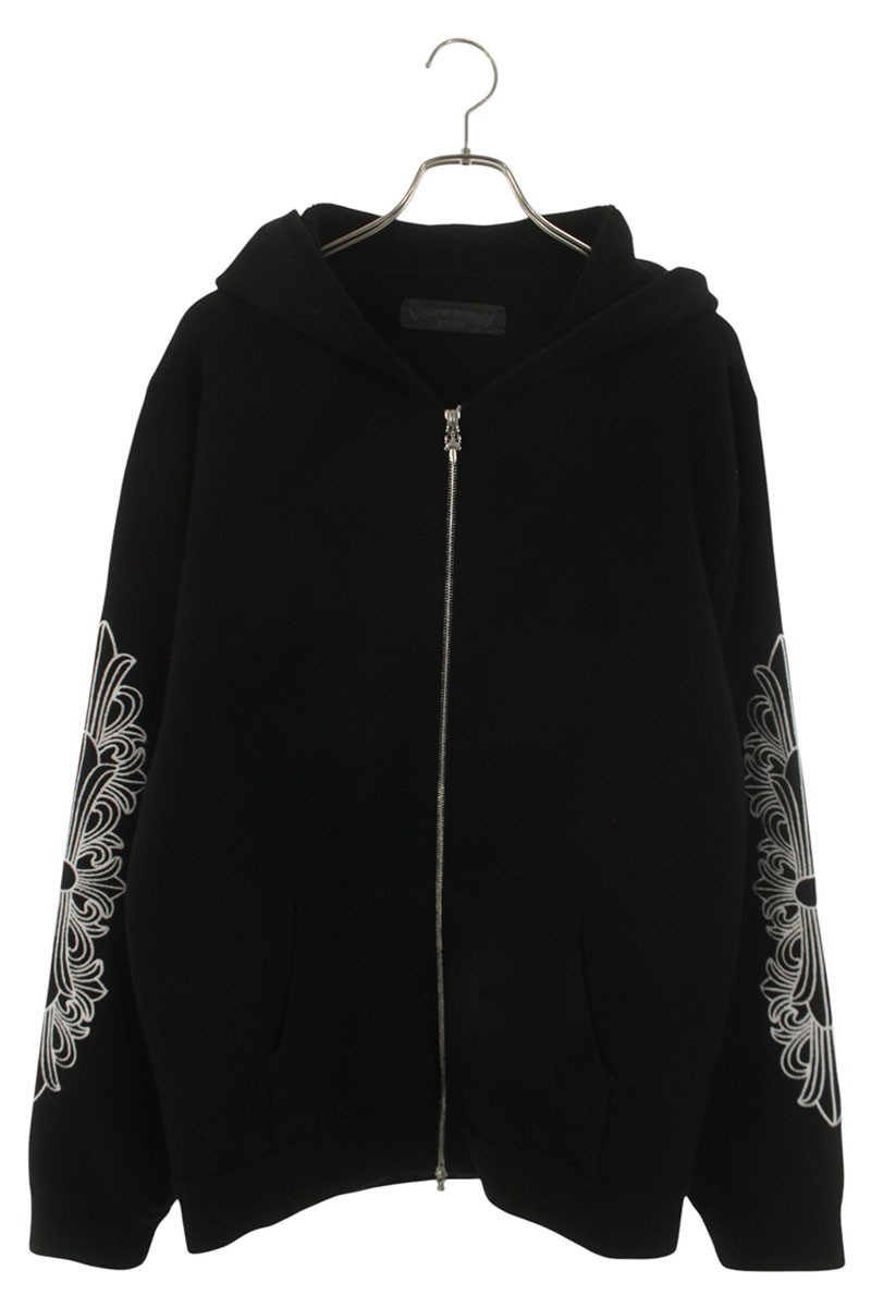 クロムハーツ Chrome Hearts　 サイズ:XL U LIFE SENTENCE 袖フローラル刺繍カシミアジップアップパーカー(ブラック)【804062】【OK15】【メンズ】【中古】bb33#rinkan*A 351,351円