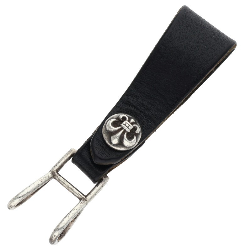 クロムハーツ Chrome Hearts　 BELT LOOP BSフレアボールボタンレザーベルトループ(ブラック&times;シルバー 総重量22.59g)【804062】【GZ11】【小物】【中古】bb448#rinkan*B ｜RINKAN