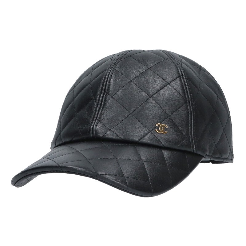 シャネル CHANEL  マトラッセレザーキャップ(黒いこと)【704062】【SB01】【小物】【中古】bb78#rinkan*S