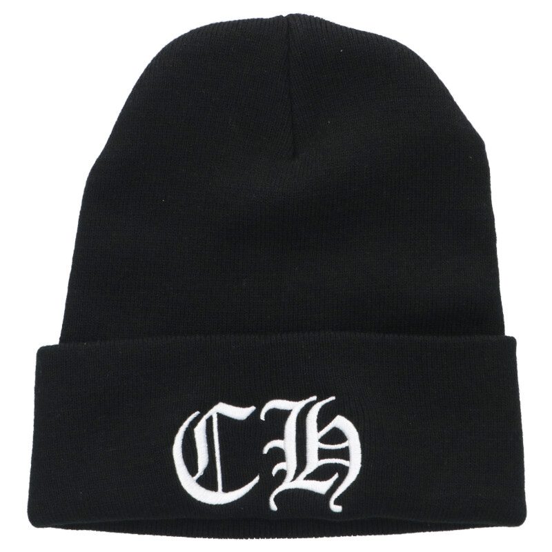 クロムハーツ Chrome Hearts　 WOOL WATCH CAP ウールワッチキャップ CH刺繍アクリルビーニー帽子(ブラック×ホワイト)【904062】【OK15】【小物】【中古】bb450#rinkan*B
