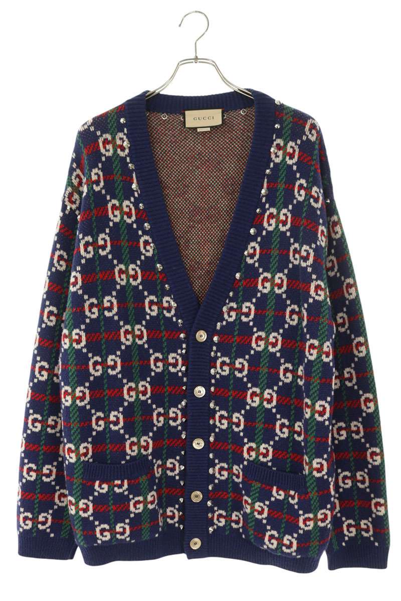 グッチ GUCCI 大きさ:L  716334 XKCOZ スタッズGG柄編み物ジレー(米国海軍)【014062】【BS55】【メンズ】【中古】bb33#rinkan*A