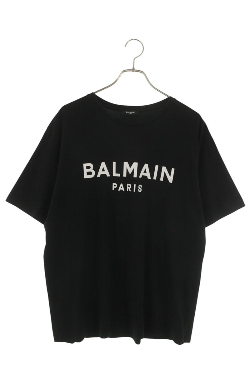 バルマン BALMAIN　 サイズ:L EG0008B73 ロゴプリントTシャツ(ブラック)【014062】【BS99】【メンズ】【中古】bb87#rinkan*B