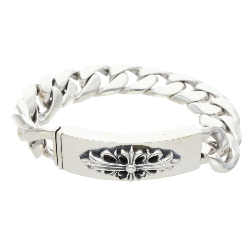 クロムハーツ Chrome Hearts 大いさ:13LINK  ID FLORAL CRS フローラルクロスID古典派音楽 オールドシルバーブレスレット(しろがね色 114.76g)【014062】【GZ11】【小物】【中古】bb437#rinkan*B