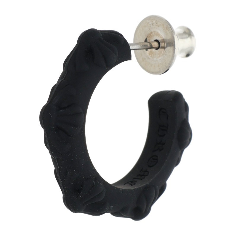 クロムハーツ Chrome Hearts   RUBBER HOOP CROSS SML クロスバンドフープ ケイ素樹脂ピアス(黒いこと 総掛け目0.71g)【014062】【GZ11】【小物】【中古】bb437#rinkan*S
