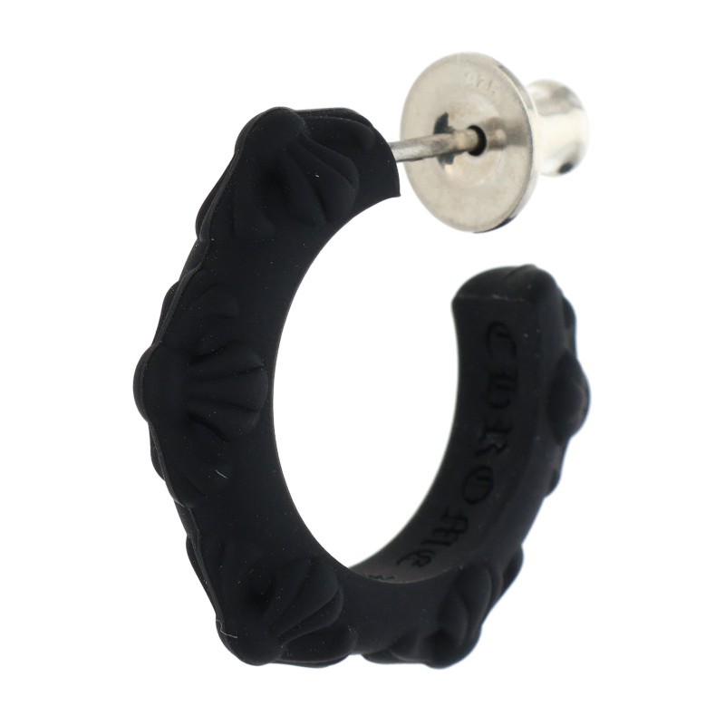クロムハーツ Chrome Hearts   RUBBER HOOP CROSS SML クロスバンドフープ ケイ素樹脂ピアス(黒いこと 総掛け目0.7g)【014062】【GZ11】【小物】【中古】bb437#rinkan*S