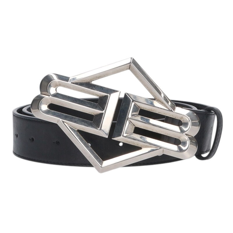 バレンシアガ BALENCIAGA　 サイズ:80 826630 バル カルループ BBロゴバックルレザーベルト(ブラック×シルバー)【904062】【SB01】【小物】【中古】bb359#rinkan*A