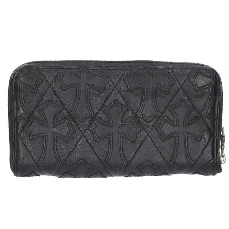 クロムハーツ Chrome Hearts　 REC F ZIP QUILTED セメタリークロスキルティングレザー財布(ブラック&times;シルバー)【904062】【SJ02】【小物】【中古】bb339#rinkan*B ｜RINKAN 210,760円