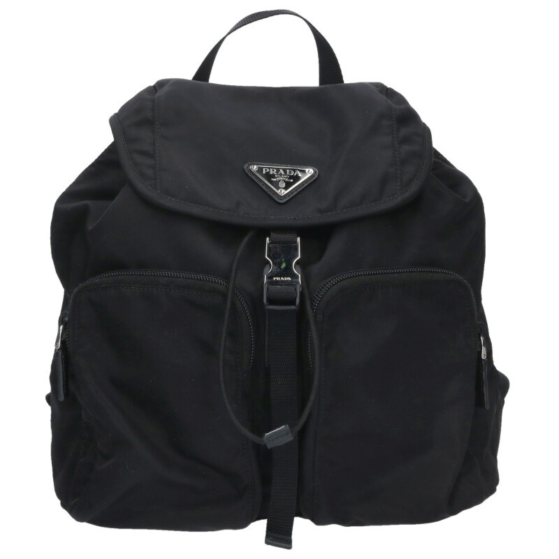 プラダ PRADA   1BZ070 Re-Nylonトライアングルロゴナイロンバックパック(黒いこと)【314062】【SB01】【小物】【中古】bb51#rinkan*A レディースバッグ-バッグ・小物・ブランド雑貨-バッグ
