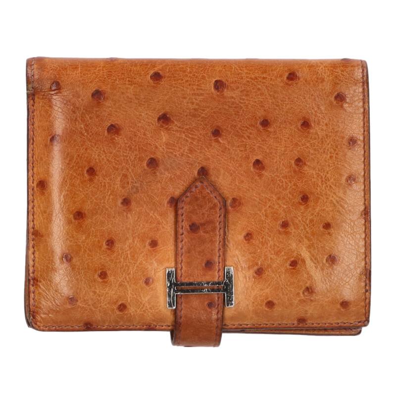 エルメス HERMES   ベアンコンパクト A目じるし 駝鳥紙入れ(赤銅色)【105062】【BS99】【小物】【中古】bb33#rinkan*B