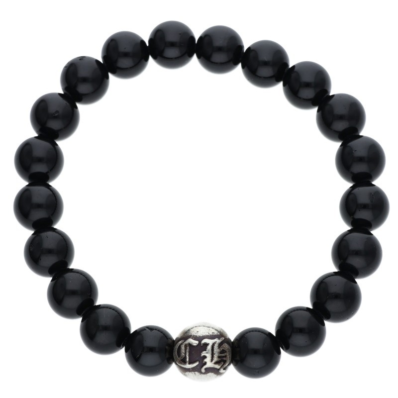 クロムハーツ Chrome Hearts   10粍 BEAD 10粍ビーズブレス BEAD10粍ブラックトルマリンビーズブレスレット(黒いこと×しろがね色 総掛け目43.38g)【514062】【os06】【小物】【中古】bb409#rinkan*B