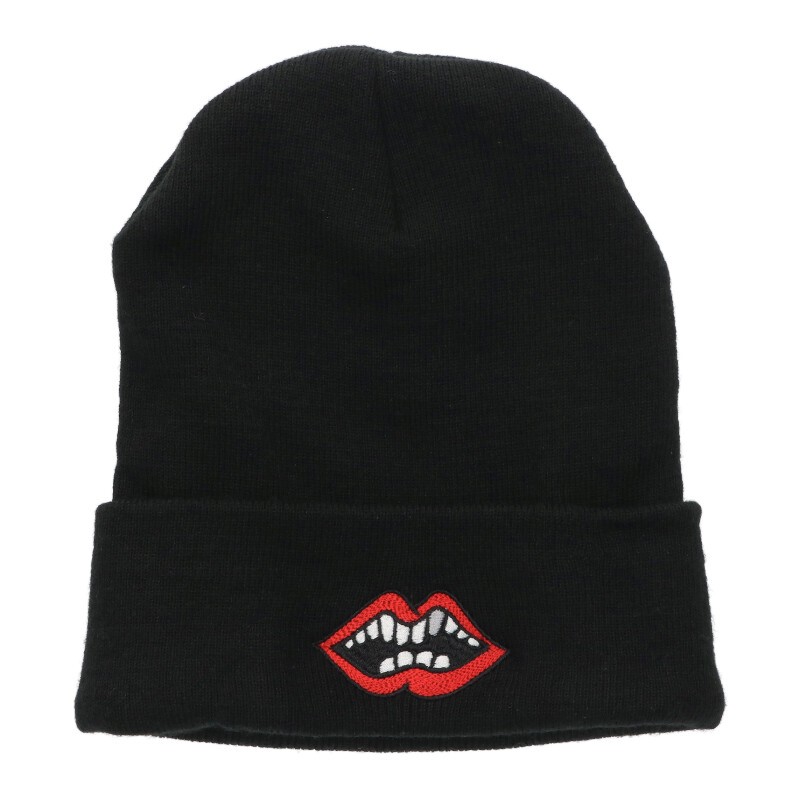 クロムハーツ Chrome Hearts　 サイズ:ONE SIZE WOOL WATCH CAP ウールワッチキャップ チョンパー刺繍ビーニーニット帽子(ブラック×レッド)【114062】【OK15】【小物】【中古】bb379#rinkan*B
