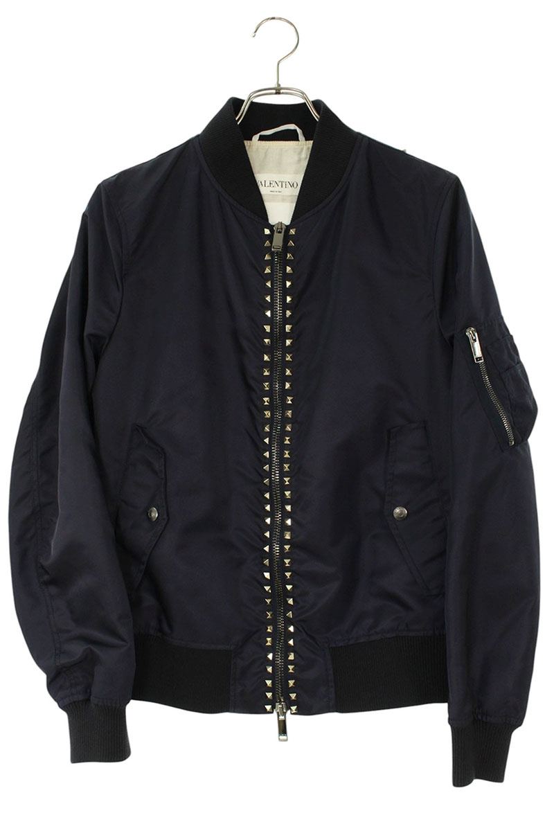 ヴァレンティノ VALENTINO　 サイズ:44 RV3C11602KP ロックスタッズナイロンブルゾン(ネイビー×ホワイト)【214062】【BS99】【メンズ】【中古】bb344#rinkan*B