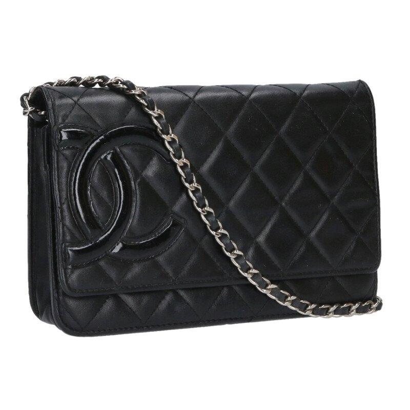 シャネル CHANEL　 カンボンライン A46646 ココマークチェーンレザーチェーンウォレット ショルダーバッグ(ブラック×シルバー)【314062】【OM10】【小物】【中古】bb334#rinkan*B