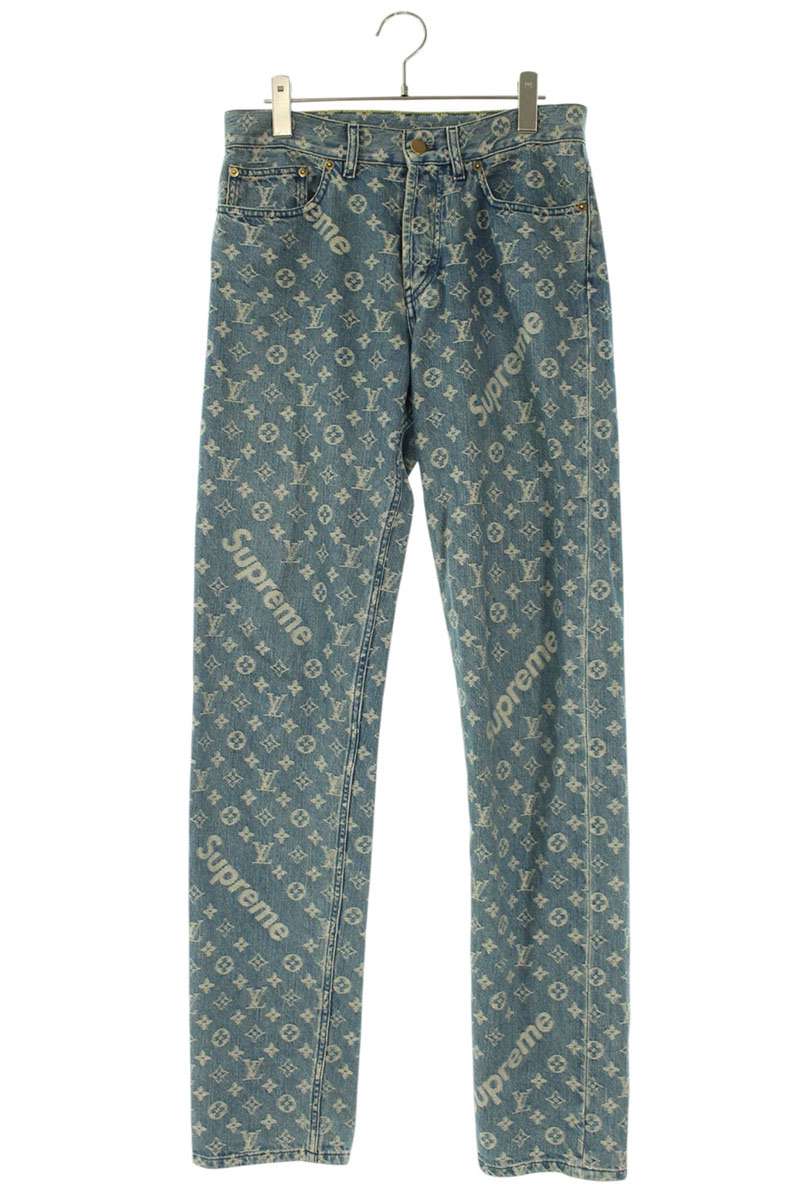 シュプリーム ルイヴィトン SUPREME LOUISVUITTON 大きさ:27  17AW  LV Monogram Regular Jeans モノグラムレギュラージーンズデニムパンツ(青色)【214062】【SB01】【メンズ】【中古】bb356#rinkan*B