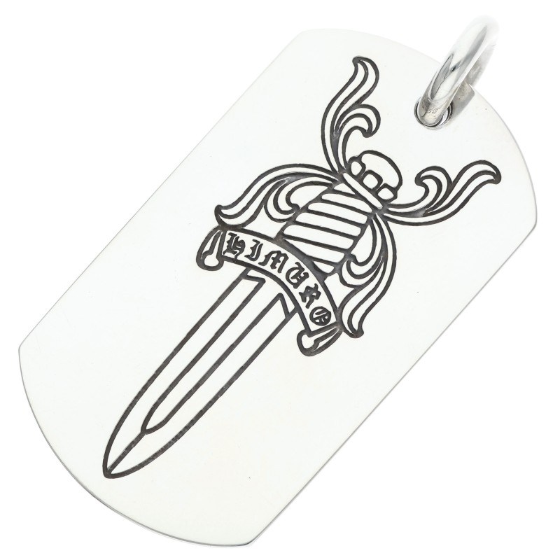 クロムハーツ Chrome Hearts   氷室京介 ラージドッグタグ ダガーシルバーネックレストップ(しろがね色 23.28g)【414062】【SS07】【小物】【中古】bb455#rinkan*B