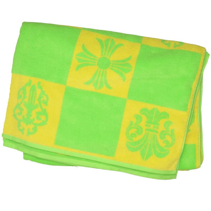 クロムハーツ Chrome Hearts   BEACH TOWEL ロゴタイプ総柄砂浜西洋手ぬぐい(ライトグリーン×黄色)【214062】【SS07】【小物】【中古】bb462#rinkan*A