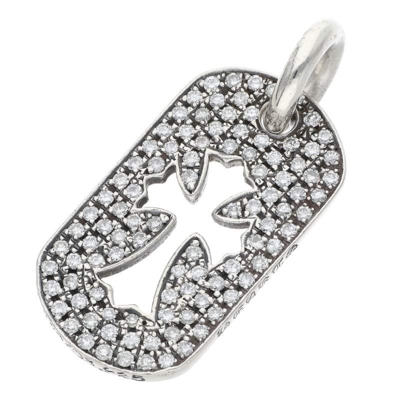 クロムハーツ Chrome Hearts   D TAG SML CO CRS P D カットアウトクロスドッグタグ アフターPAVE金剛石 スモールドッグタグネックレストップ(しろがね色×せつ然たる 8.11g)【414062】【聞き届ける15】【小物】【中古】bb379#rinkan*B