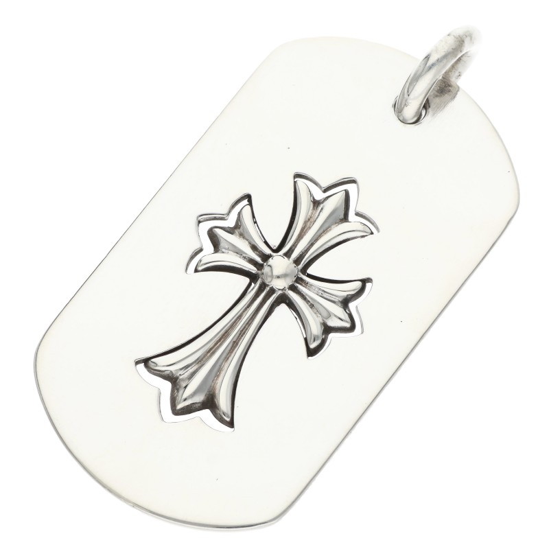 クロムハーツ Chrome Hearts   D TAG LRG TNY CRS カットアウトタイニークロス ラージドッグタグネックレストップ(しろがね色 20.35g)【714062】【FK04】【小物】【中古】bb429#rinkan*B