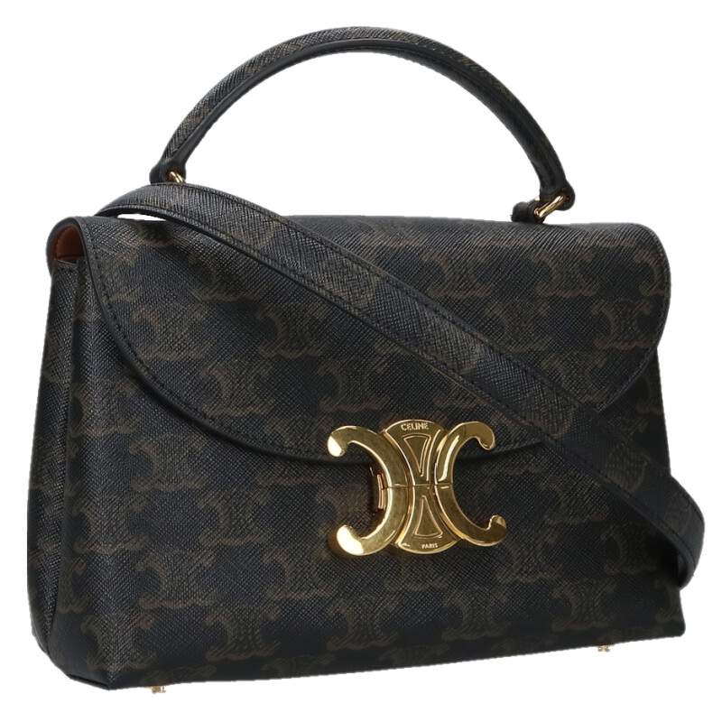 セリーヌ CELINE   118112FRH.04LU 青二才 ニノ トリオンフキャンバスショルダーバッグ(赤銅色×ゴールド)【105062】【BS99】【小物】【中古】bb30#rinkan*A