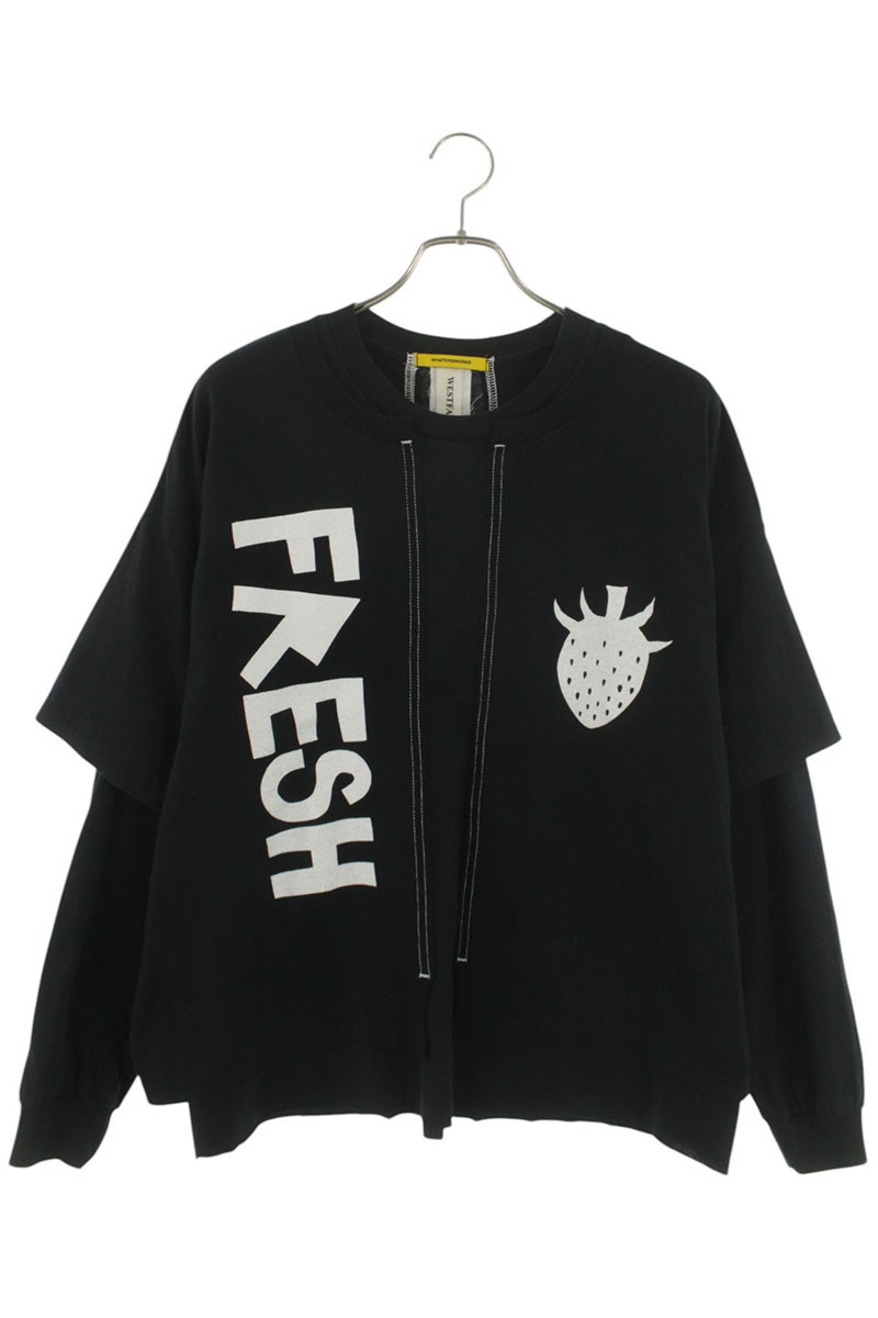 ウエストフォール WESTFALL　サイズ:L WES06T044 WHATEVERWORKS DOUBLE SHIRT LS レイヤードデザイン長袖カットソー(ブラック)【514062】【BS99】【メンズ】【中古】bb187#rinkan*A｜RINKAN