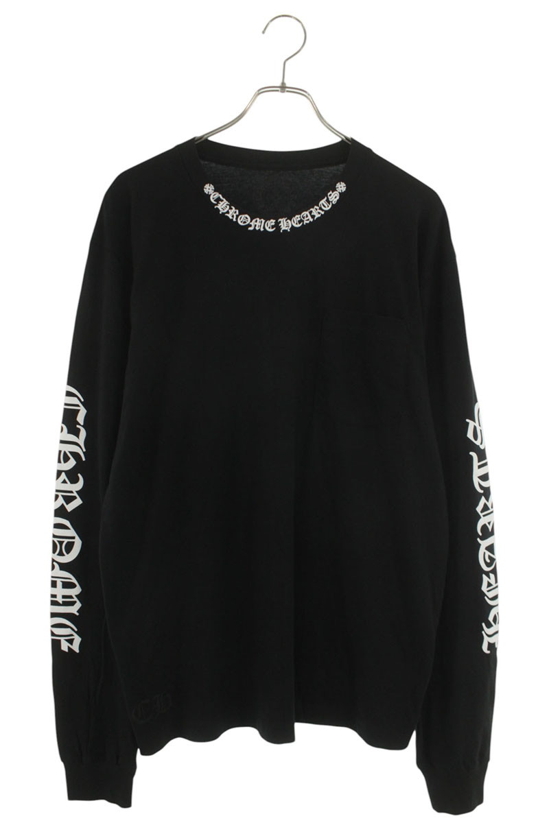 クロムハーツ Chrome Hearts　 サイズ:L CH L S 1 ネックロゴプリント長袖カットソー(ブラック×ホワイト)【514062】【OK15】【メンズ】【中古】bb379#rinkan*S