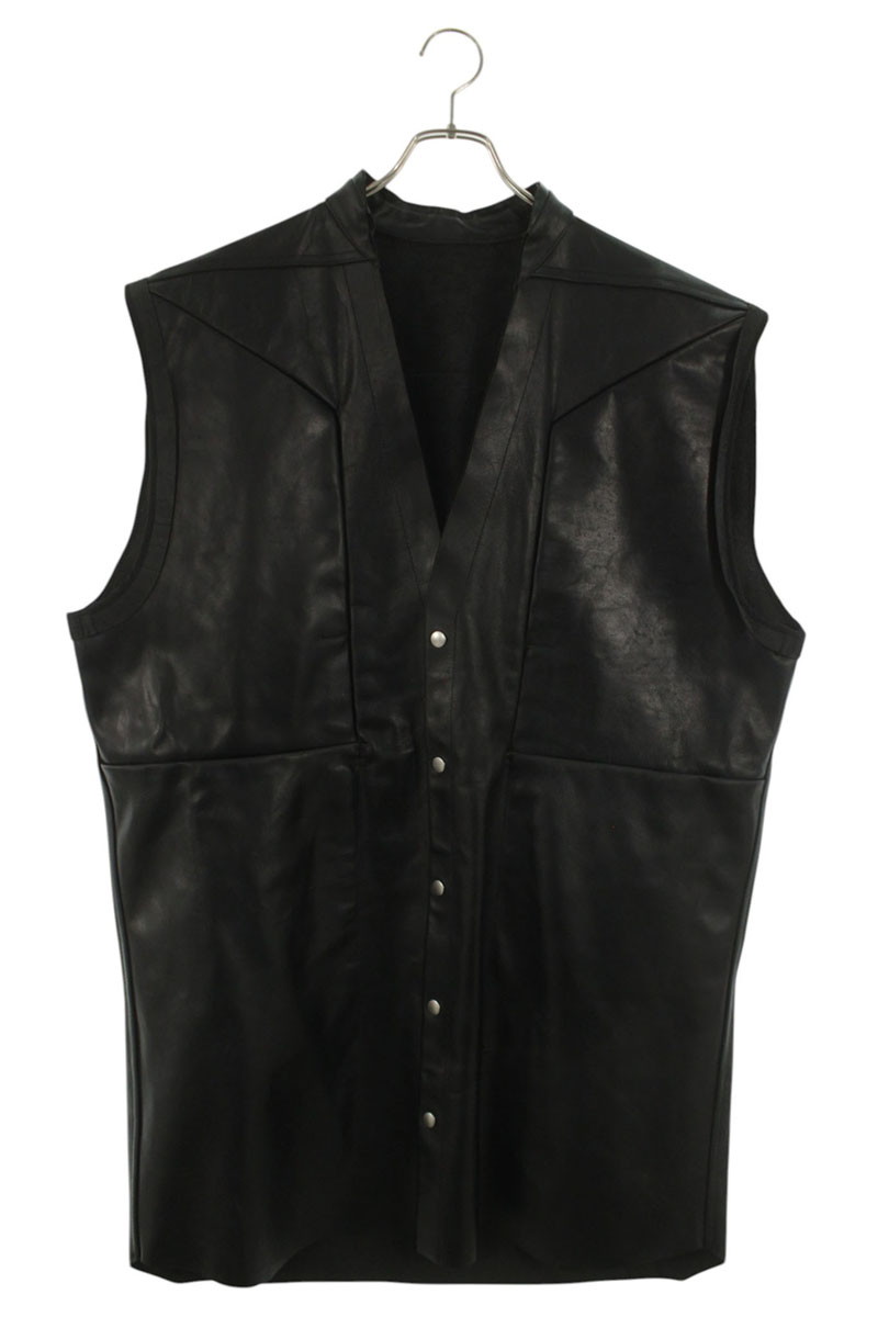 リックオウエンス Rick Owens 大きさ:50  RU01D3744-LOY Vネックカーフレザーベスト(黒いこと)【414062】【SS13】【メンズ】【中古】bb132#rinkan*B