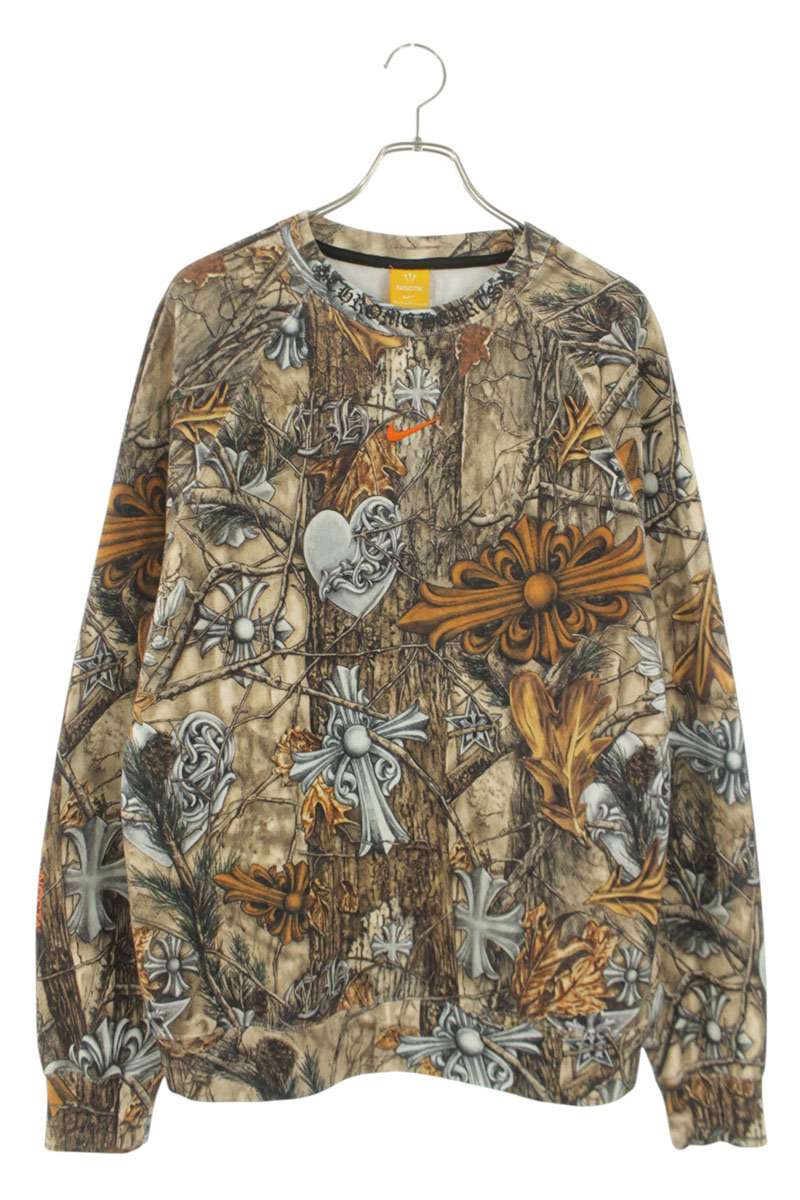 クロムハーツ Chrome Hearts ×ナイキ NIKE 大いさ:M  NOCTA CREW NECK ナイキドレイク総柄クルーネックスウェット(赤銅色調)【414062】【GZ11】【メンズ】【中古】bb389#rinkan*S