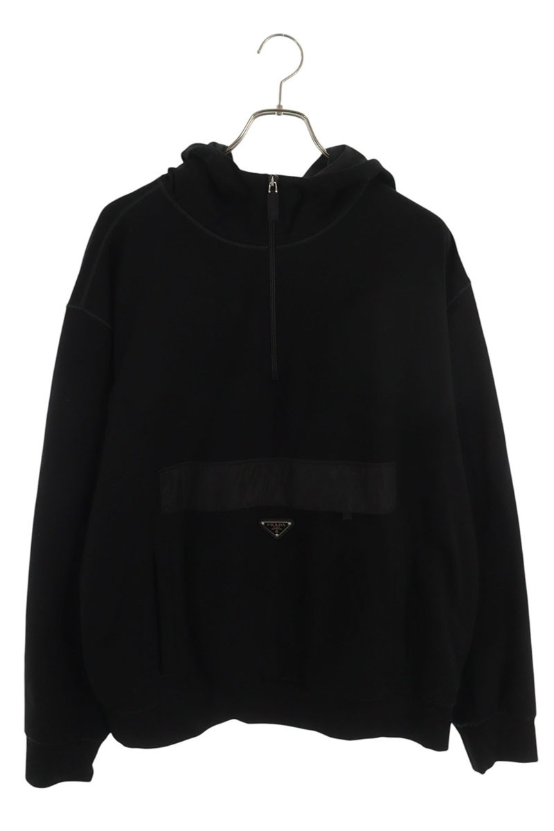 プラダ PRADA　 サイズ:S UJL62B RE-NYLON三角プレート切替プルオーバーパーカー(ブラック)【514062】【SB01】【メンズ】【中古】bb471#rinkan*B