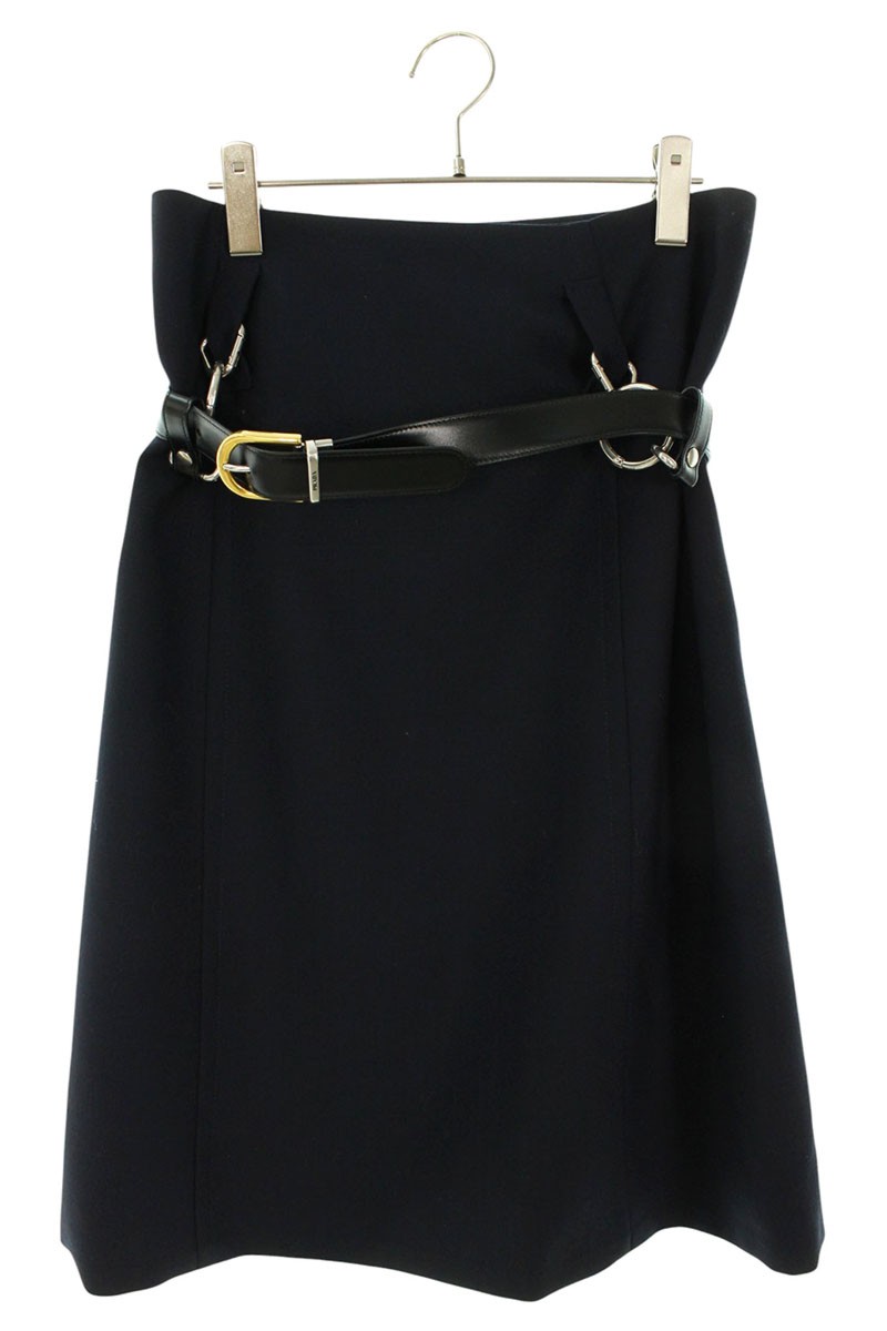 プラダ PRADA　 サイズ:38S P157WK FROM THE RUNWAY ベルテッドラッシュステッチスカート(ネイビー)【614062】【BS99】【メンズ】【中古】bb384#rinkan*A