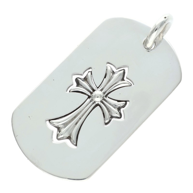 クロムハーツ Chrome Hearts   D TAG LRG TNY CRS カットアウトタイニークロス ラージドッグタグネックレストップ(しろがね色 20.39g)【324062】【FK04】【小物】【中古】bb476#rinkan*B