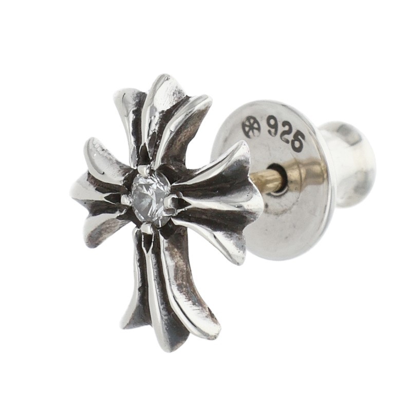 クロムハーツ Chrome Hearts   No2 CH CRS DIA CHクロススタッド 1金剛石 しろがね色ピアス(しろがね色×せつ然たる 0.74g)【514062】【SS07】【小物】【中古】bb377#rinkan*B