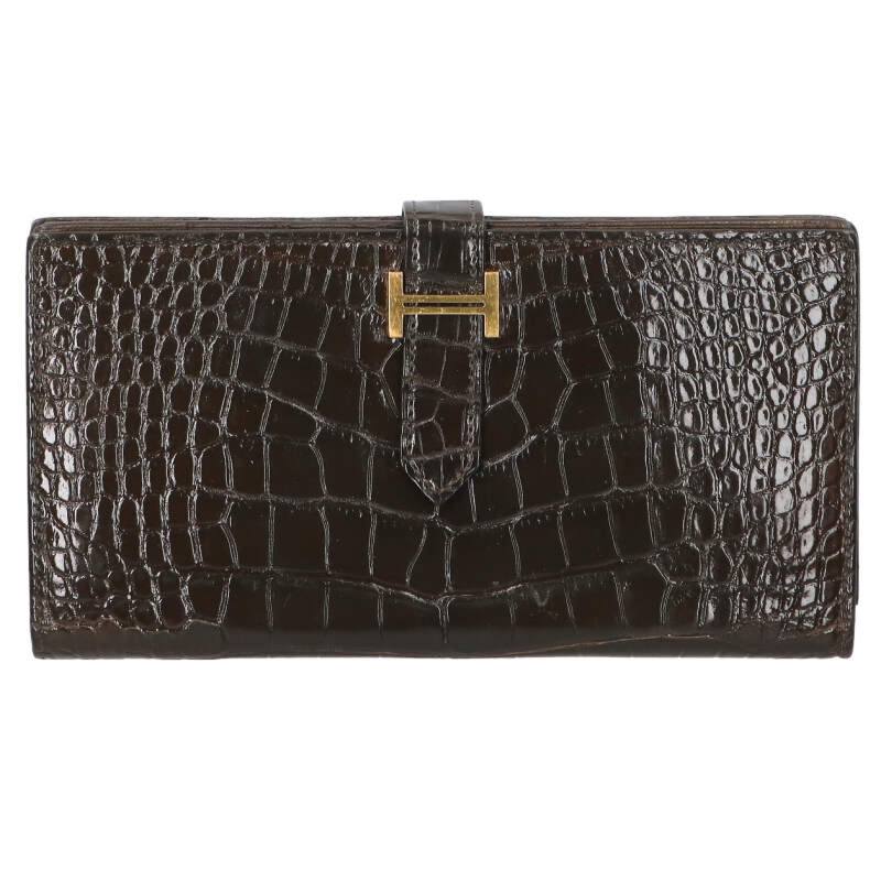 エルメス HERMES   ベアンスフレ A目じるし G金具アリゲーター金入れ(赤銅色×ゴールド)【614062】【OM10】【小物】【中古】bb459#rinkan*B