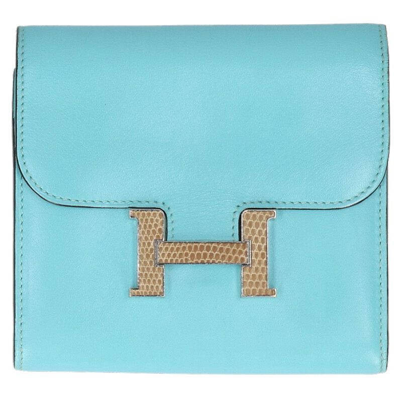 エルメス HERMES   コンスタンス パウダーコンパクト T目じるし SV金具ヴォータデラクト 蜥蜴札入れ(点火装置青色×ベージュ×しろがね色)【105062】【BS99】【小物】【中古】bb380#rinkan*B