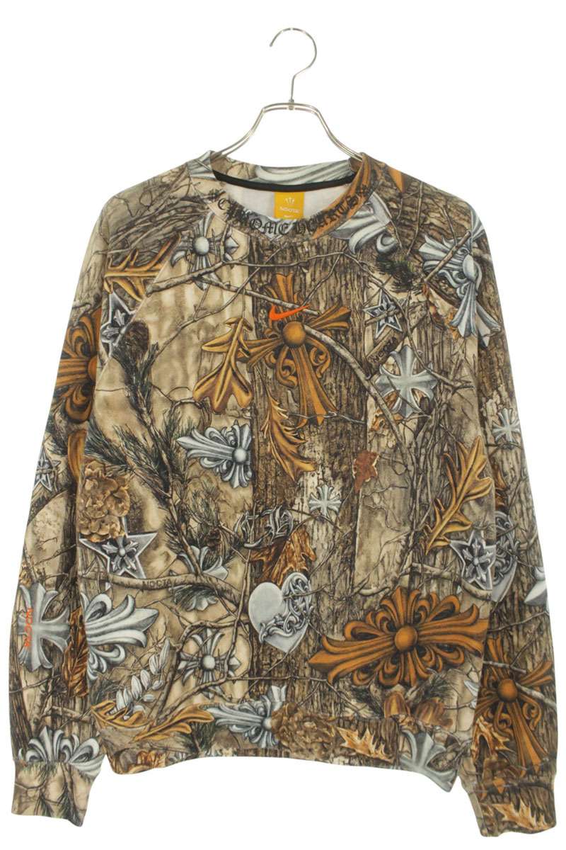 クロムハーツ Chrome Hearts　&times;ナイキ NIKE サイズ:S NOCTA CREW NECK ナイキドレイク総柄スウェット(ブラウン調)【914062】【OS06】【メンズ】【中古】bb470#rinkan*B ｜RINKAN 162,250円