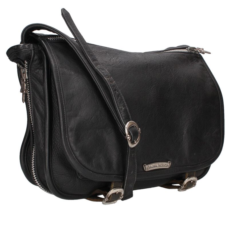 クロムハーツ Chrome Hearts   SHOULDER BAG-SM ガンスリンガーストラップレザーショルダーバッグ(黒いこと×しろがね色)【714062】【GZ11】【小物】【中古】bb453#rinkan*B