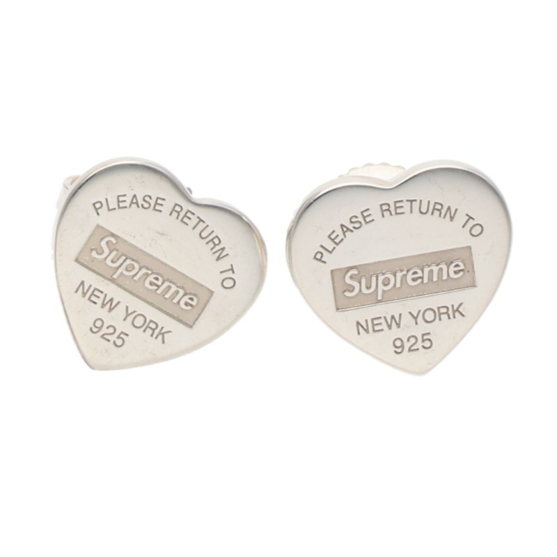 シュプリーム SUPREME ×ティファニー TIFFANY\u0026Co.  ハート型ピアス(しろがね色 総掛け目2.16g)【814062】【OM10】【小物】【中古】bb426#rinkan*B