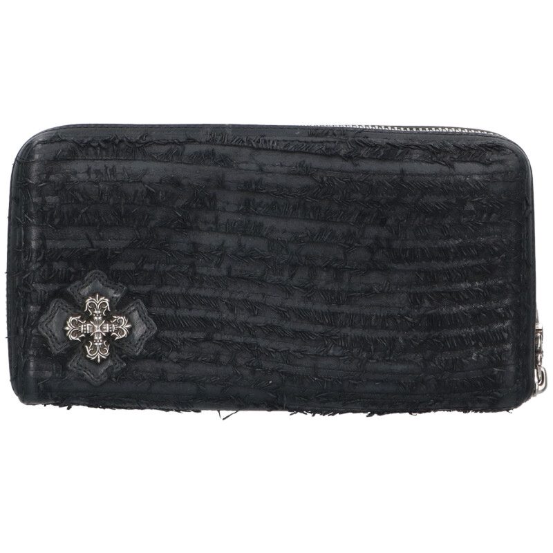 クロムハーツ Chrome Hearts   REC F ZIP フィリグリーかざり付けるなめし革金入れ(黒いこと×しろがね色)【614062】【SS07】【小物】【中古】bb415#rinkan*B