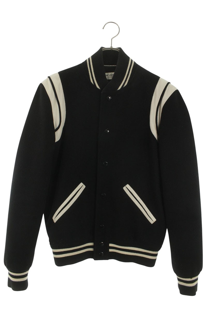 サンローランパリ SAINT LAURENT PARIS サイズ:42  テディ 354718 Y180W レザートリムスタジャンブルゾン(ブラック×ホワイト)【714062】【SS13】【メンズ】【中古】bb420#rinkan*D