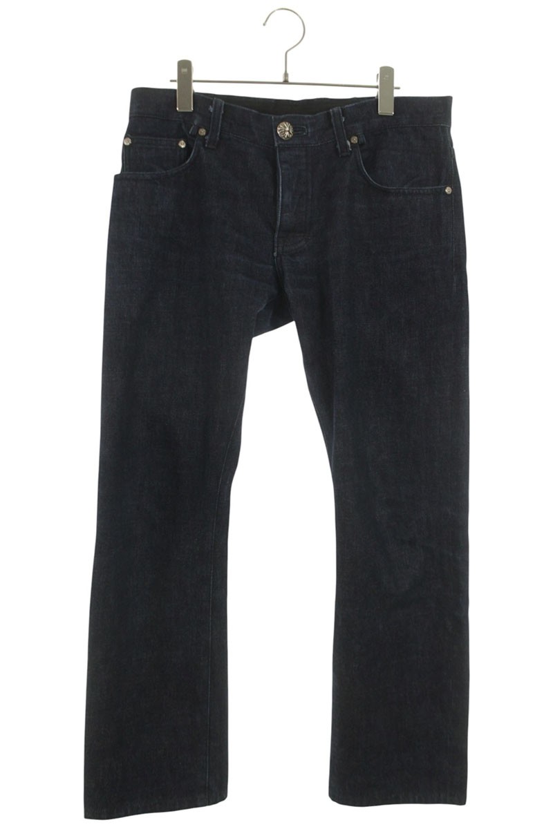 クロムハーツ Chrome Hearts 大きさ:32in  DNM PANTS CRS BTN INDIGO クロスボタンフライウォッシュドデニムパンツ(インディゴ×しろがね色)【714062】【SS07】【メンズ】【中古】bb460#rinkan*B